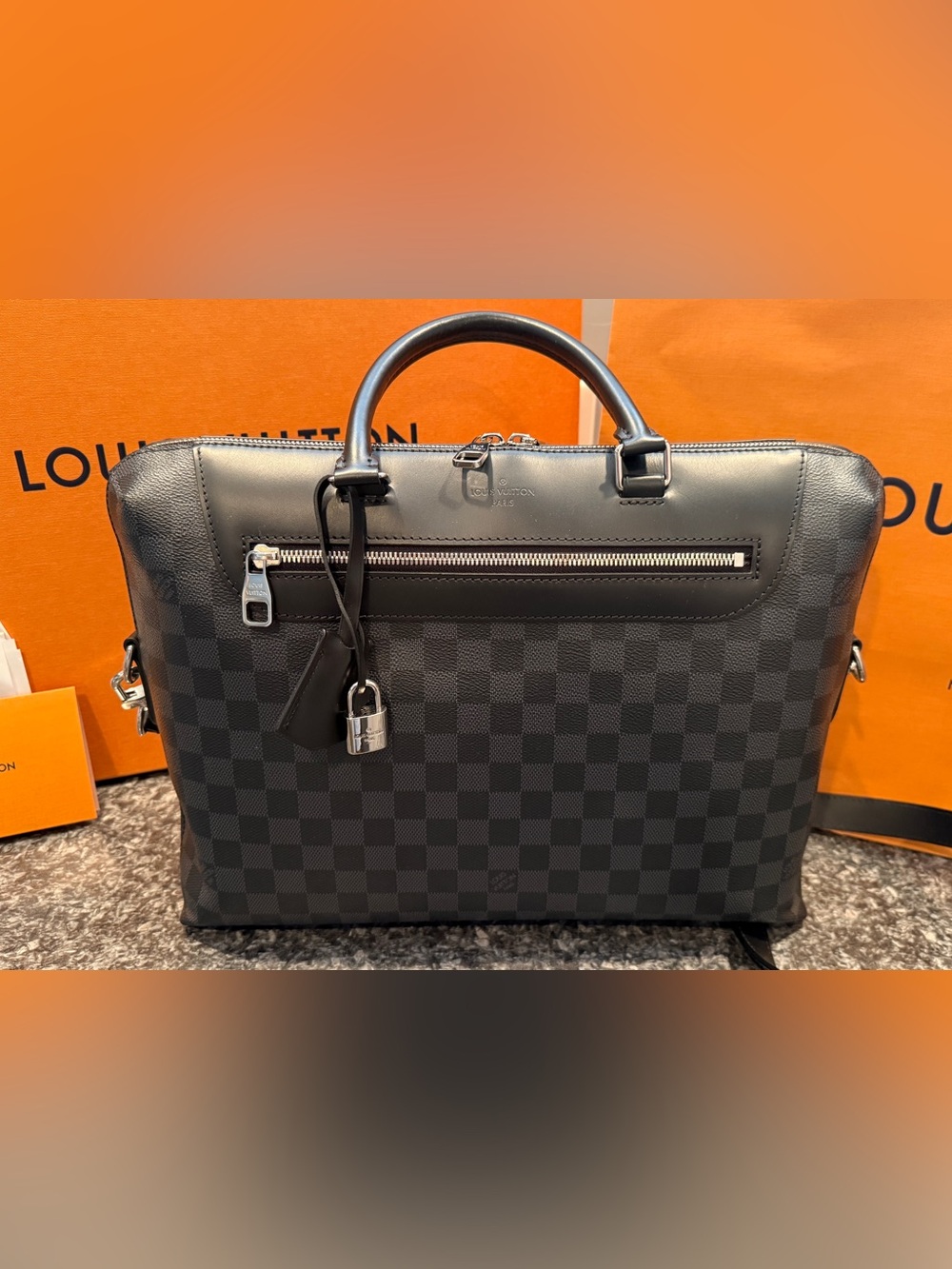 Louis Vuitton Black Damier Graphite Leather Briefcase with Silver Hardware